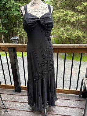 SL Fashions Black Beaded Dress with Bow Bodice built in bra